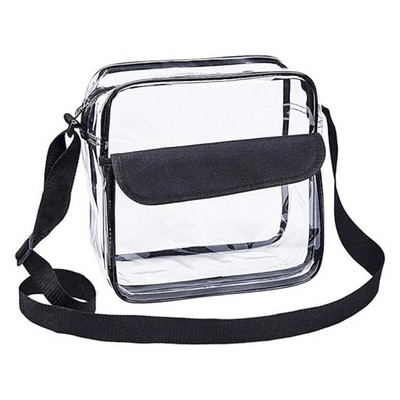 Clear PVC Waterproof Shoulder Bag with High Gloss PU Leather Trim