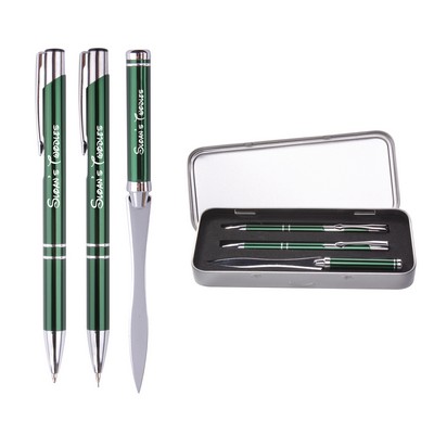 Metal Ballpoint Pen & Pencil With Letter Opener Gift Set