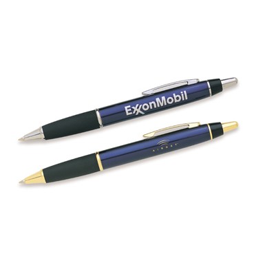 Solid Brass Push Action Ballpoint Pen w/Pocket Clip & Rubber Grip