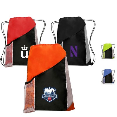 Two Color Drawstring Backpacks with Side Bottle Mesh Pockets (13" x 17.75")