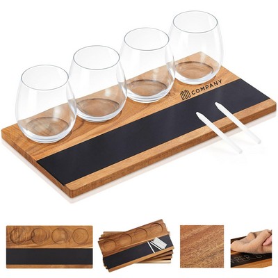 Acacia Wooden Flight Board with Slate Chalkboard