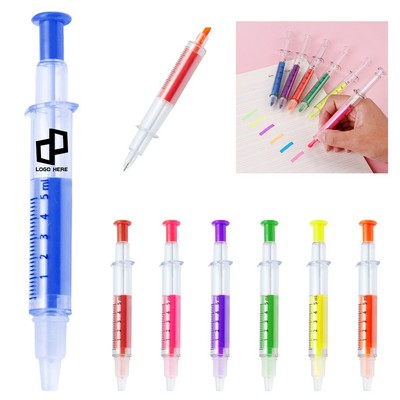 Syringe Plastic Ballpoint Pen W/ Highlighter