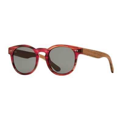 Ledger Eco-Sustainable Polarized Sunglasses w/Red Marbled & Walnut Frame