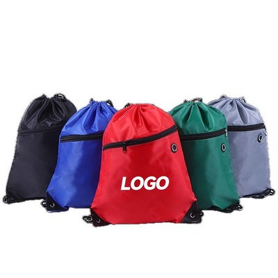 Adjustable Drawstring Backpack with Zip Pocket